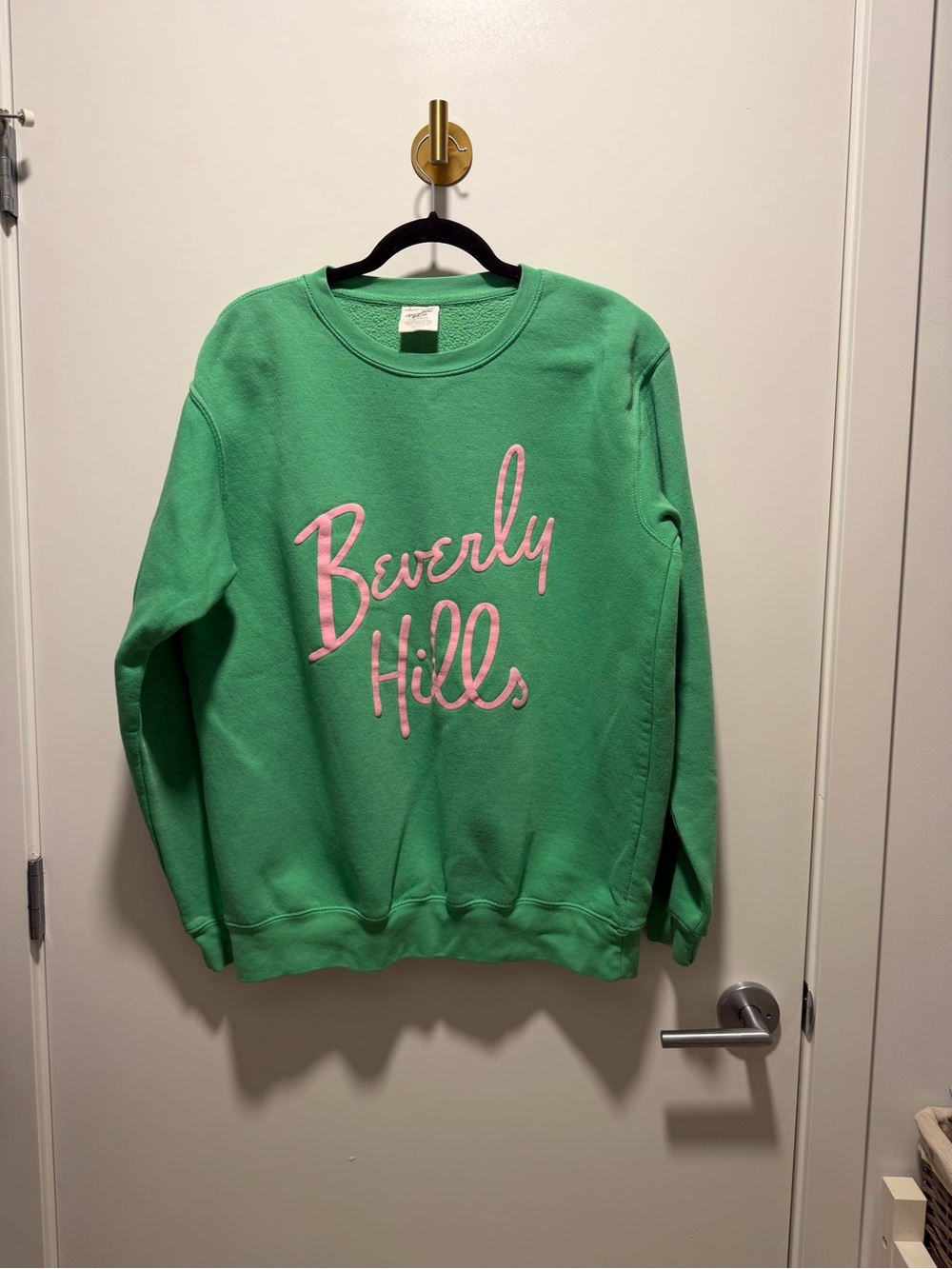 CO Green Crewneck Sweatshirt with Pink Beverly Hills Script